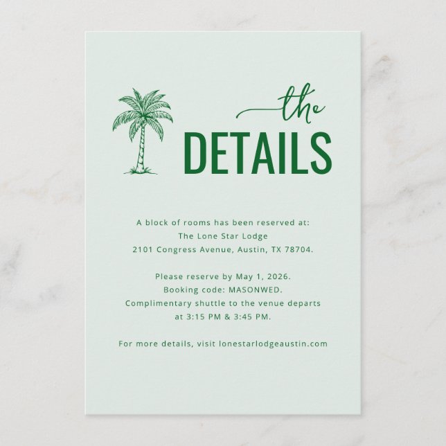 Sophisticated Mint Palm Tree Enclosure Card (Front)