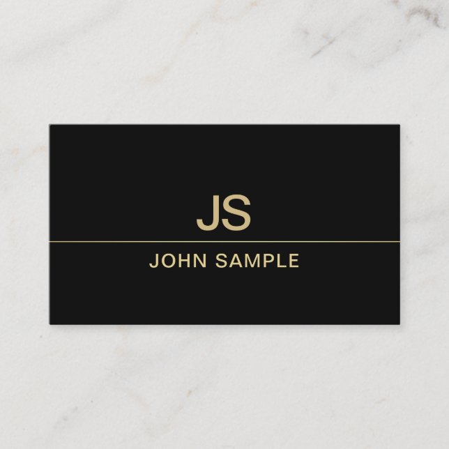 Sophisticated Modern Black and Gold Monogram Luxe Business Card (Front)