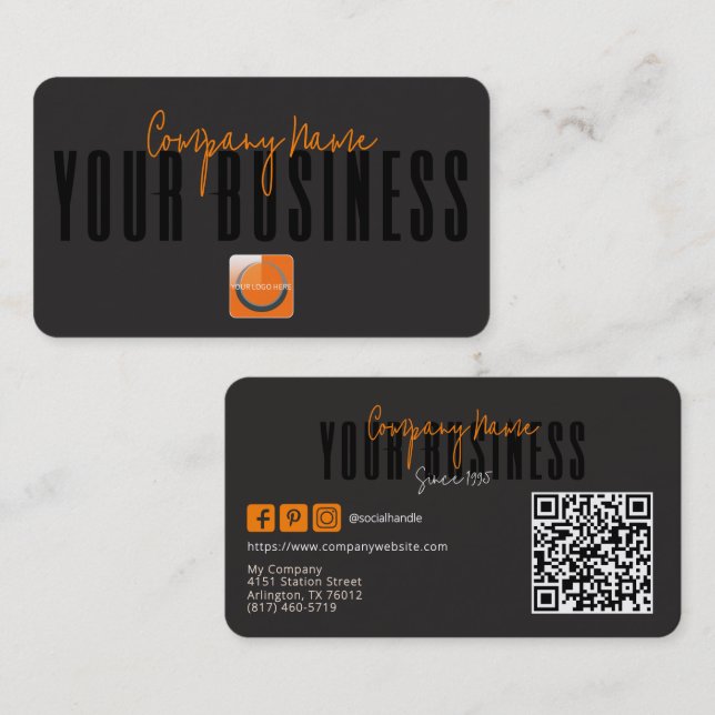 Sophisticated Modern Black Orange Logo Generic  Business Card (Front/Back)