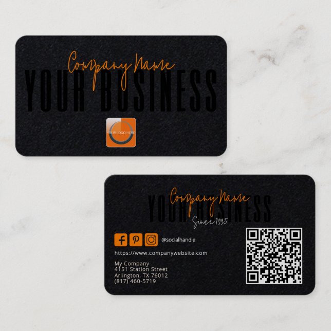 Sophisticated Modern Black Orange Logo Generic  Business Card (Front/Back)