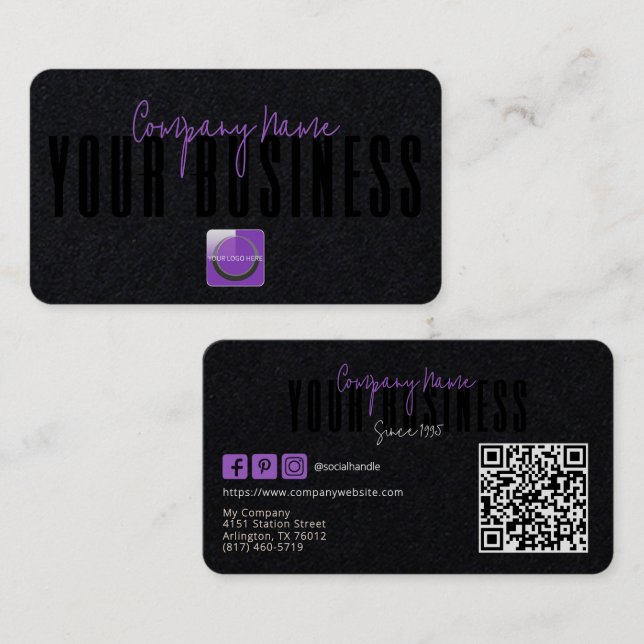 Sophisticated Modern Black  Purple Logo Generic  Business Card (Front/Back)