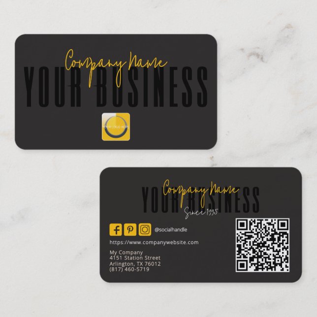Sophisticated Modern Black Yellow Logo Generic  Business Card (Front/Back)