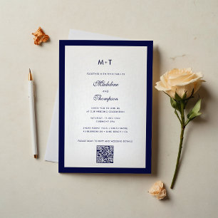 Sophisticated Modern Navy Blue QR Code Wedding Invitation