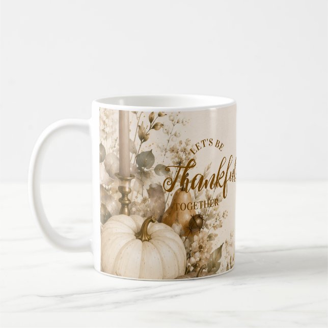 Sophisticated Modern Neutral Thanksgiving Coffee Mug (Left)