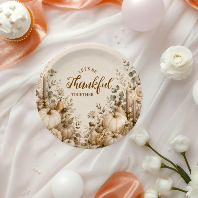 Sophisticated Modern Neutral Thanksgiving Paper Plate (Creator Uploaded)