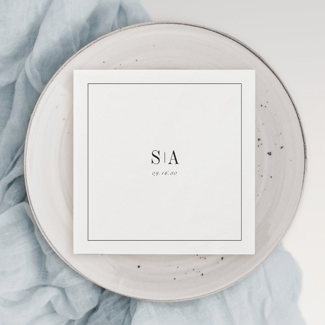 Sophisticated monogram black and white minimalist napkin (Sophisticated monogram black and white minimalist napkins)