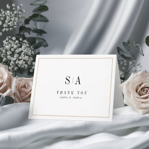 Sophisticated monogram black and white minimalist thank you card