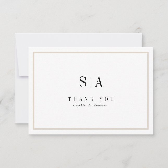 Sophisticated monogram black and white minimalist thank you card (Front)