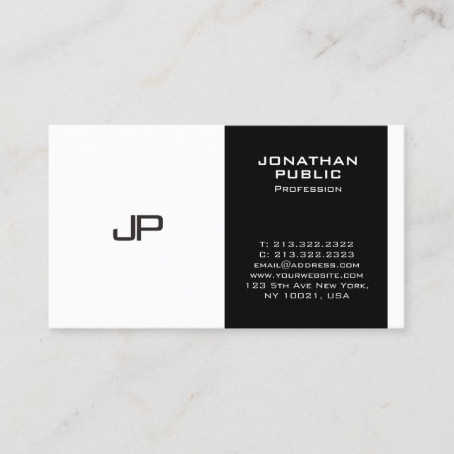 Sophisticated Monogram Black White Design Modern Business Card (Front)