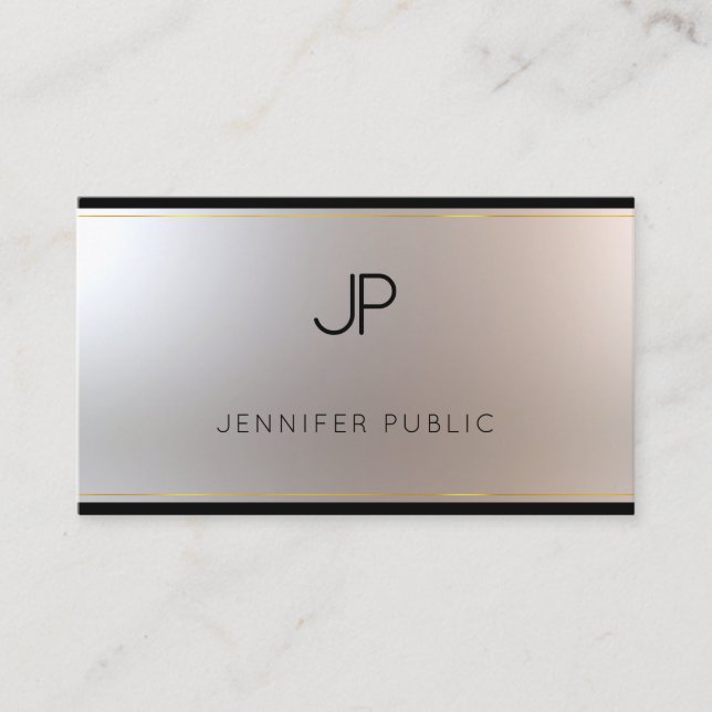 Sophisticated Monogram Glamour Gold Silver Unique Business Card (Front)