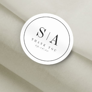 Sophisticated monogram minimalist wedding favour classic round sticker