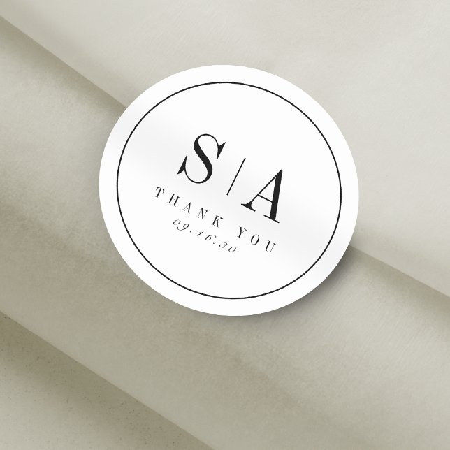 Sophisticated monogram minimalist wedding favour classic round sticker (Sophisticated monogram minimalist wedding favor classic round sticker)