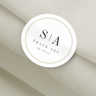 Sophisticated monogram minimalist wedding favour classic round sticker
