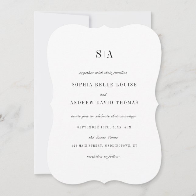 Sophisticated monogram minimalist wedding invitation (Front)