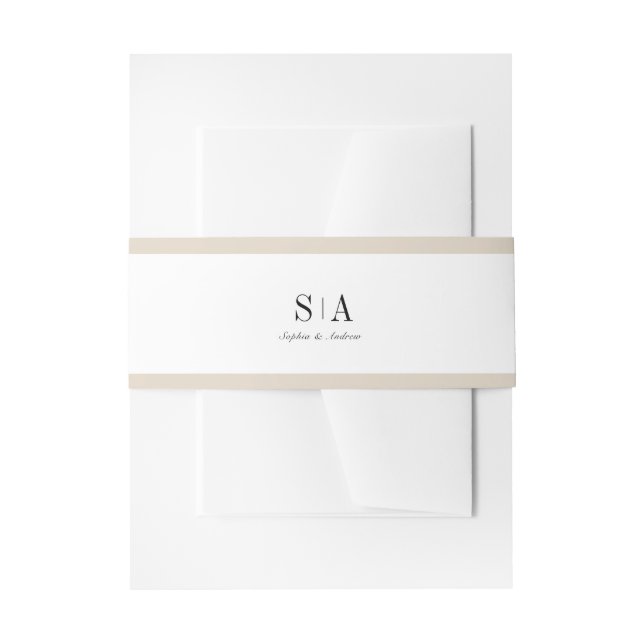 Sophisticated monogram minimalist wedding invitation belly band (Front Example)