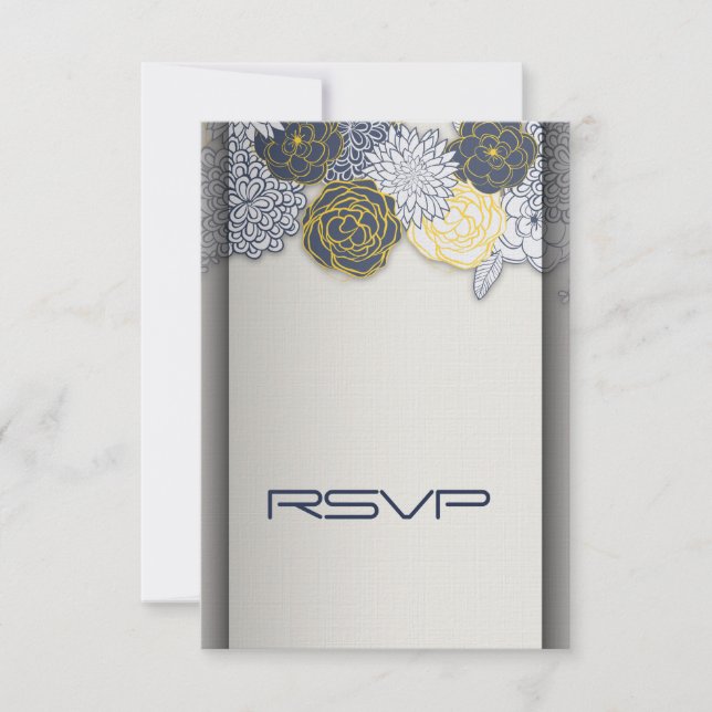 Sophisticated Navy and Yellow Floral RSVP (Front)