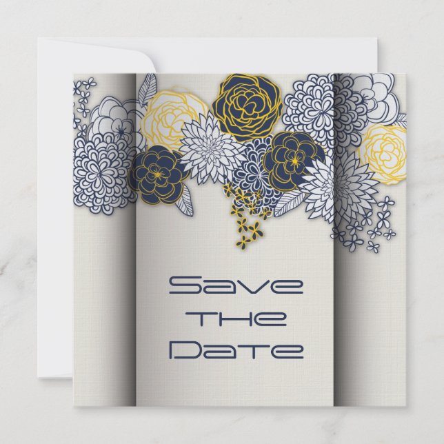 Sophisticated Navy and Yellow Floral Save the Date (Front)