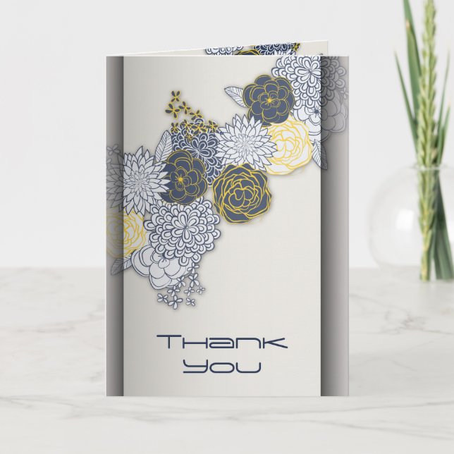 Sophisticated Navy and Yellow Floral Thank You 2 Card (Front)
