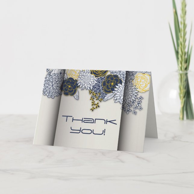Sophisticated Navy and Yellow Floral Thank You Card (Front)