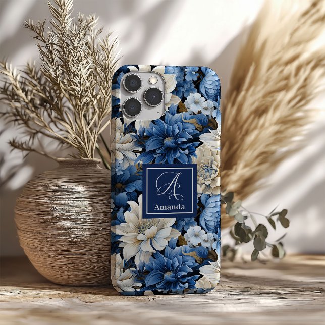 Sophisticated Navy Blue Flowers Luxury Phone Case (Sophisticated Navy Blue Flowers Luxury Phone Case)