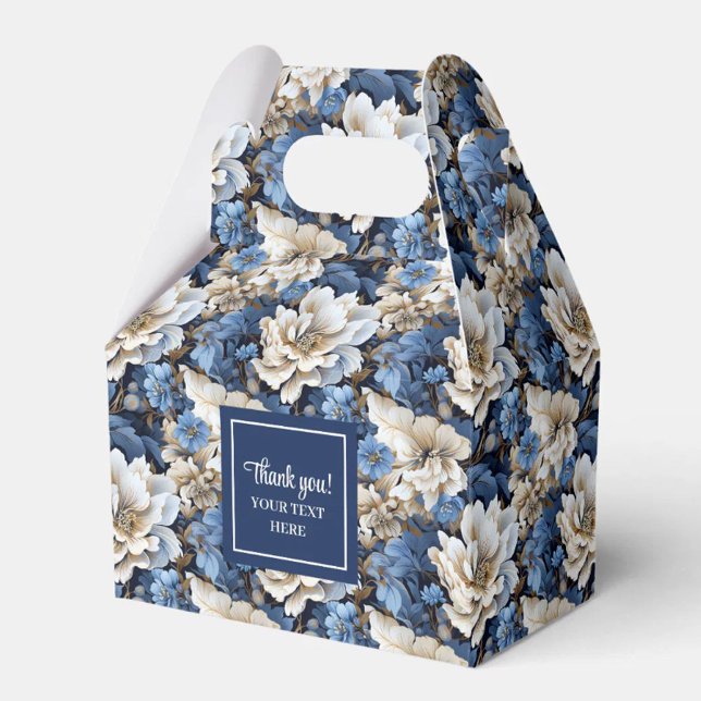 Sophisticated Navy Blue Flowers Personalised Favou Favour Box (Sophisticated Navy Blue Flowers Personalized Favor Box)
