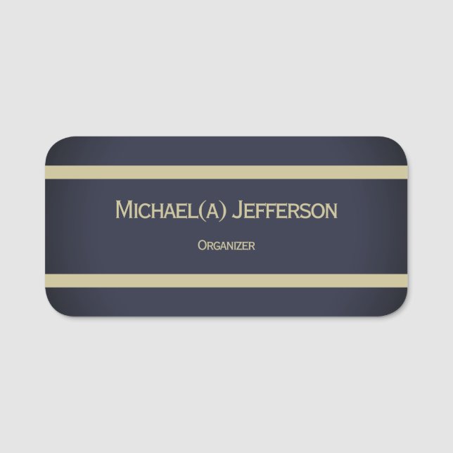 Sophisticated Navy Blue Name Tag Gold Name, Title (Front)