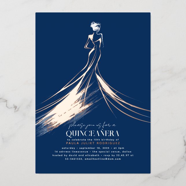 Sophisticated Navy Blue & Rose Gold Quinceanera (Front)