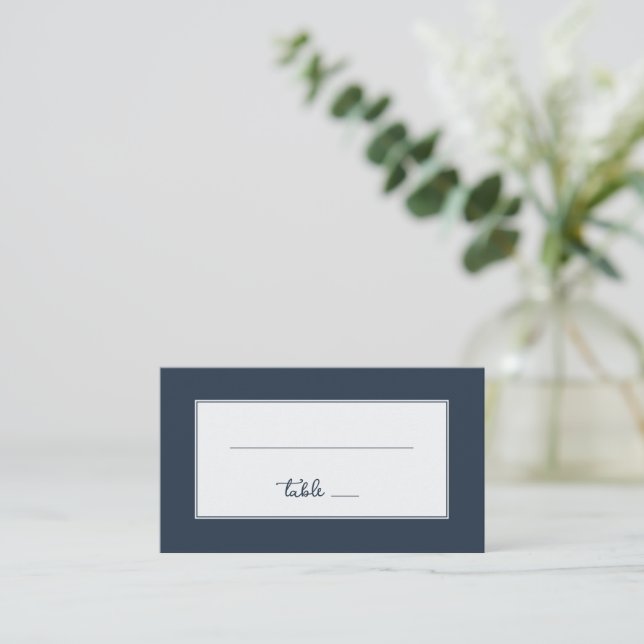 Sophisticated Navy Calligraphy Place Card (Standing Front)