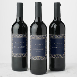 Sophisticated Navy Floral Motiff Wine Label