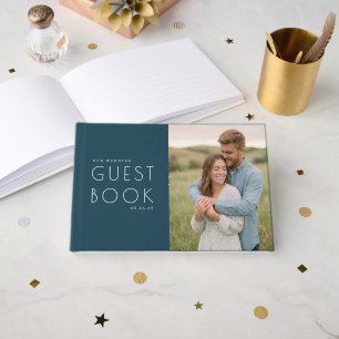 Sophisticated Navy Minimalist Photo Guest Book