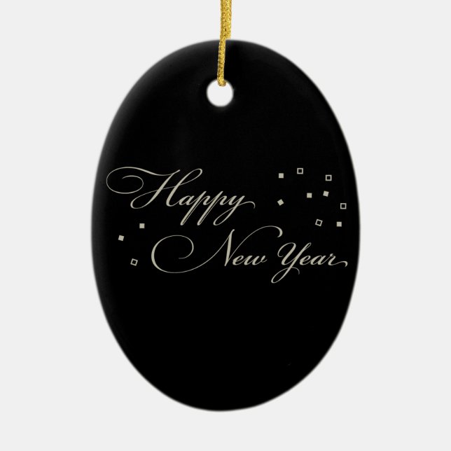 Sophisticated New Year's Eve, Black and Tan Ceramic Tree Decoration (Front)