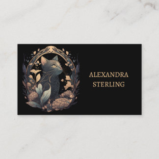 Sophisticated Noir Art Nouveau Cat Personalised Business Card