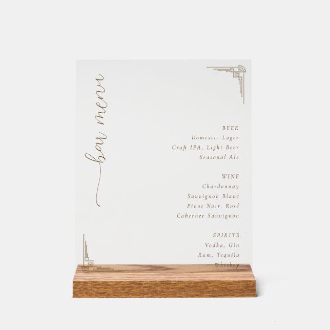 Sophisticated Off-White Bar Menu Acrylic Sign (Front)