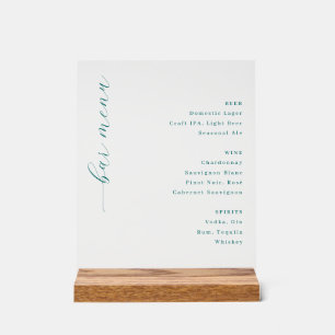 Sophisticated Off-White Minimalist Bar Menu Acrylic Sign