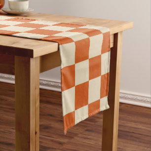 Sophisticated Orange And White Chequered Pattern Medium Table Runner