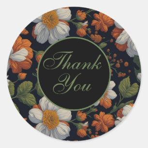 Sophisticated Orange white elegant retro flowers Classic Round Sticker