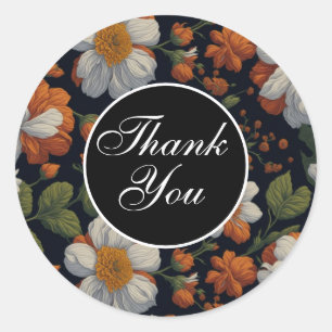 Sophisticated Orange white elegant retro flowers Classic Round Sticker