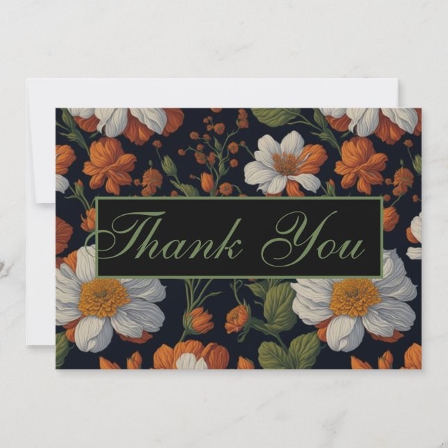 Sophisticated Orange white elegant retro flowers Invitation (Front)