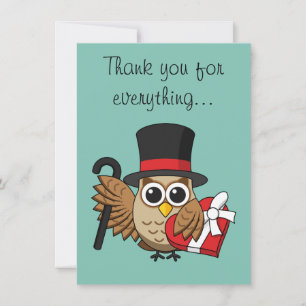 Sophisticated Owl w Heart Chocolate Box   Add Text Thank You Card