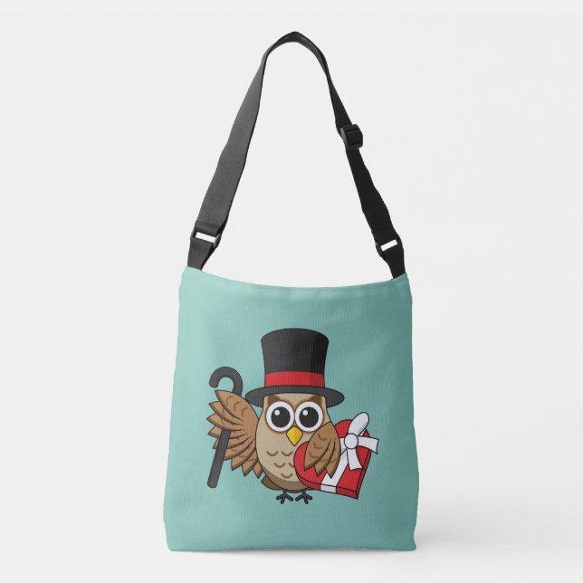 Sophisticated Owl with Heart Chocolate Box Crossbody Bag (Front)