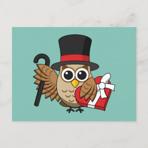 Sophisticated Owl with Heart Chocolate Box Holiday Postcard