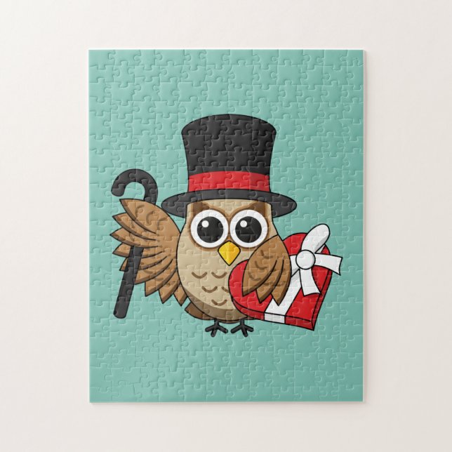 Sophisticated Owl with Heart Chocolate Box Jigsaw Puzzle (Vertical)