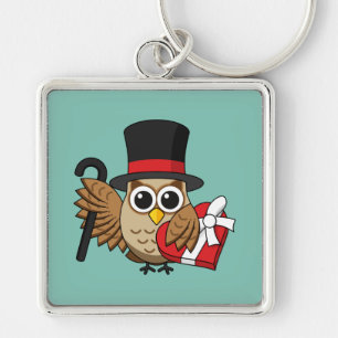 Sophisticated Owl with Heart Chocolate Box Key Ring