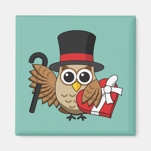 Sophisticated Owl with Heart Chocolate Box Magnet