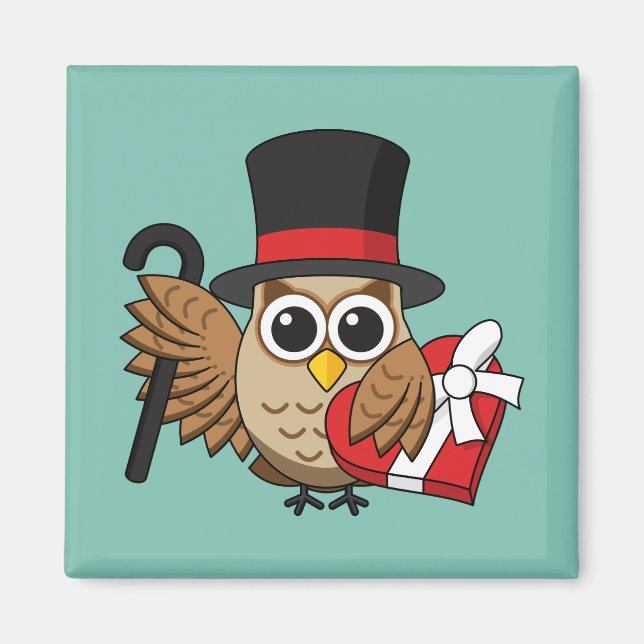 Sophisticated Owl with Heart Chocolate Box Magnet (Front)