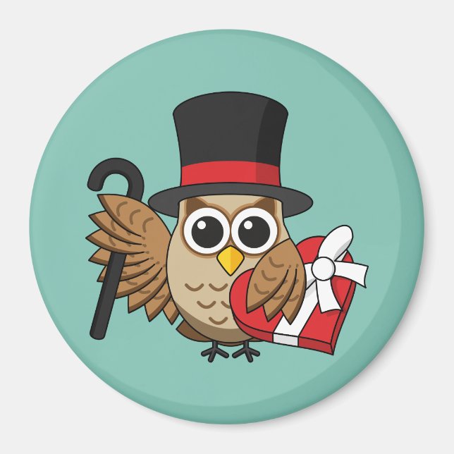 Sophisticated Owl with Heart Chocolate Box Magnet (Front)