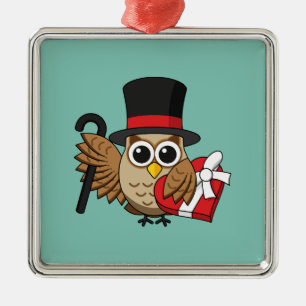 Sophisticated Owl with Heart Chocolate Box Metal Tree Decoration