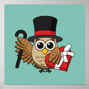 Sophisticated Owl with Heart Chocolate Box Poster