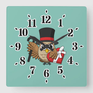 Sophisticated Owl with Heart Chocolate Box Square Wall Clock