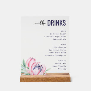 Sophisticated Pastel Floral Beverage Menu Acrylic Sign